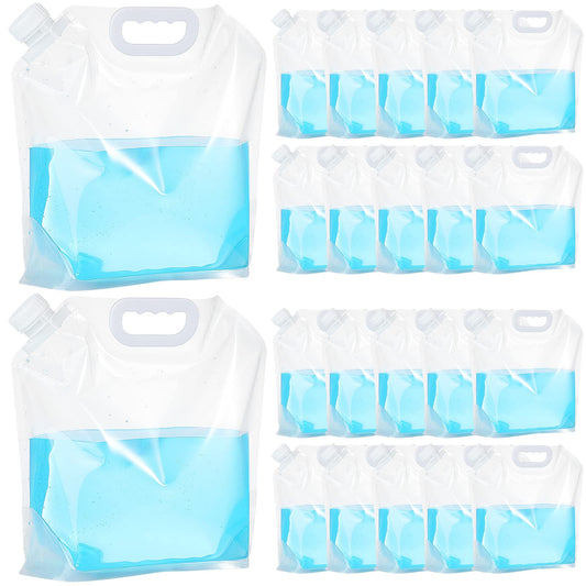 Zubebe 26 Gallon Collapsible Water Container Bag, 1.3 Gallon x 20 Pcs Emergency Water Container Freezable BPA Free Food Grade Clear Plastic Storage Bag Foldable Water Bottle for Camping Riding