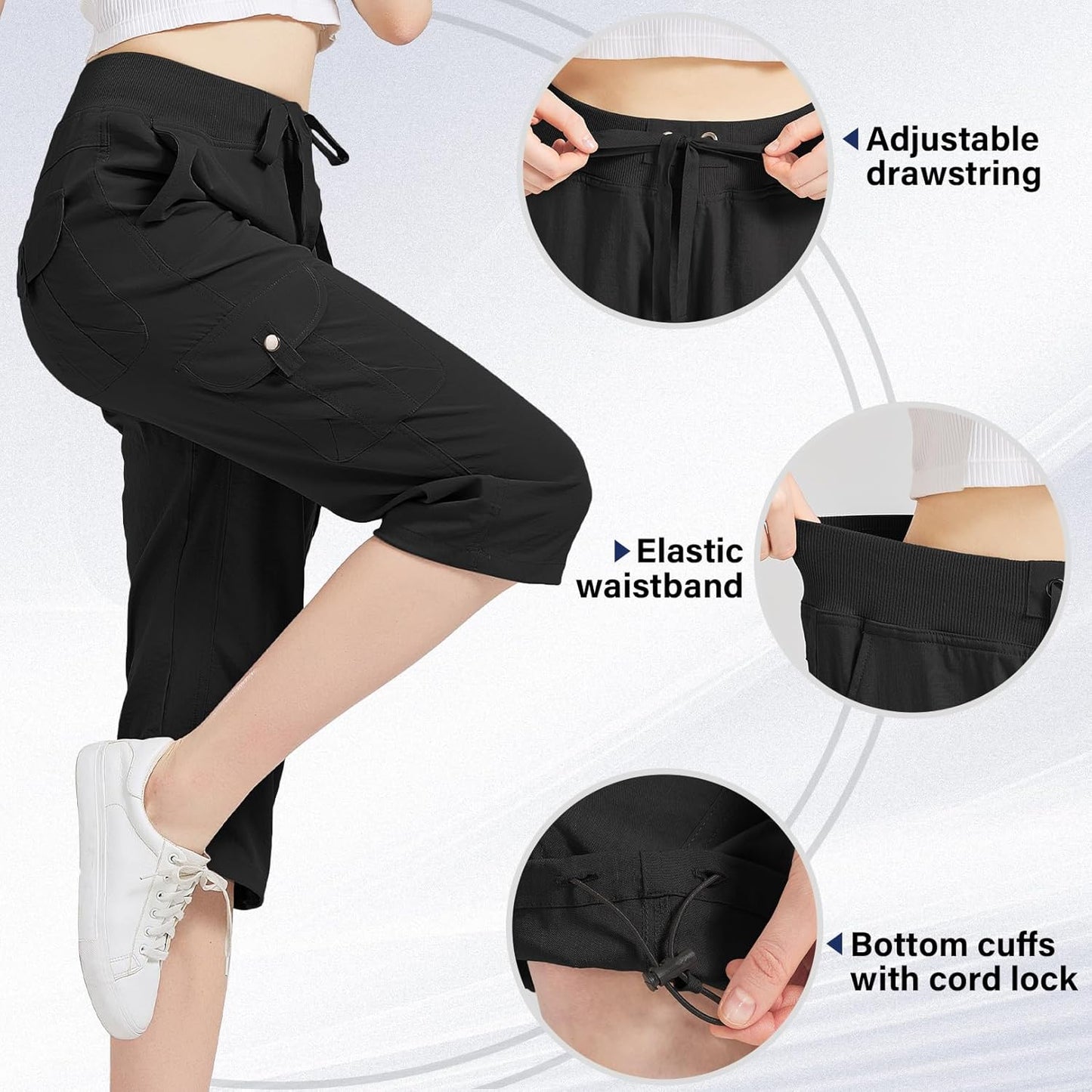 Women's Cargo Capris Hiking Pants - Lightweight Quick-Dry Cotton | 6 Pockets for Outdoor Travel
