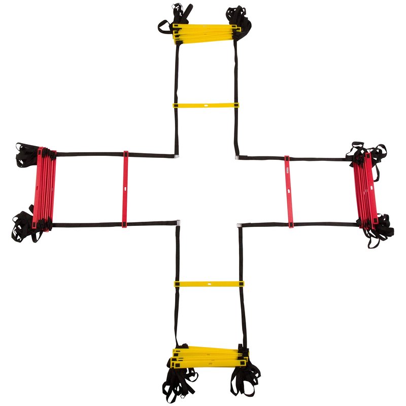 Trademark Innovations Agility Quad Ladder - 12 Adjustable Rungs on Four Training Ladders (Red and Yellow)