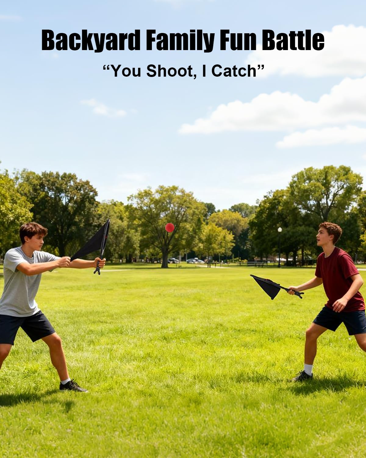 Slingshot Scoop Ball Set - Family Party Game, Play Solo or with 2 Players, Indoor & Outdoor Sports Toy for Adults & Teens, Includes 2 Netslinger Rackets, 3 Balls