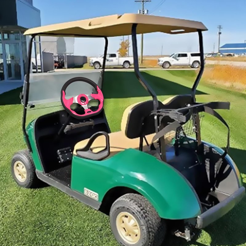 GONMOT Pink D Shape Golf Cart Steering Wheel Universal Fit for Golf Cart Club Car DS and Precedent EZGO RXV & TXT, Yamaha, Tempo with Silver Aluminum Frame