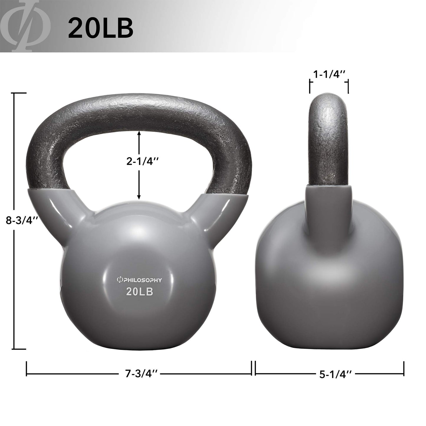 Philosophy Gym Vinyl Coated Cast Iron Kettlebell Weight 50 lbs - Black