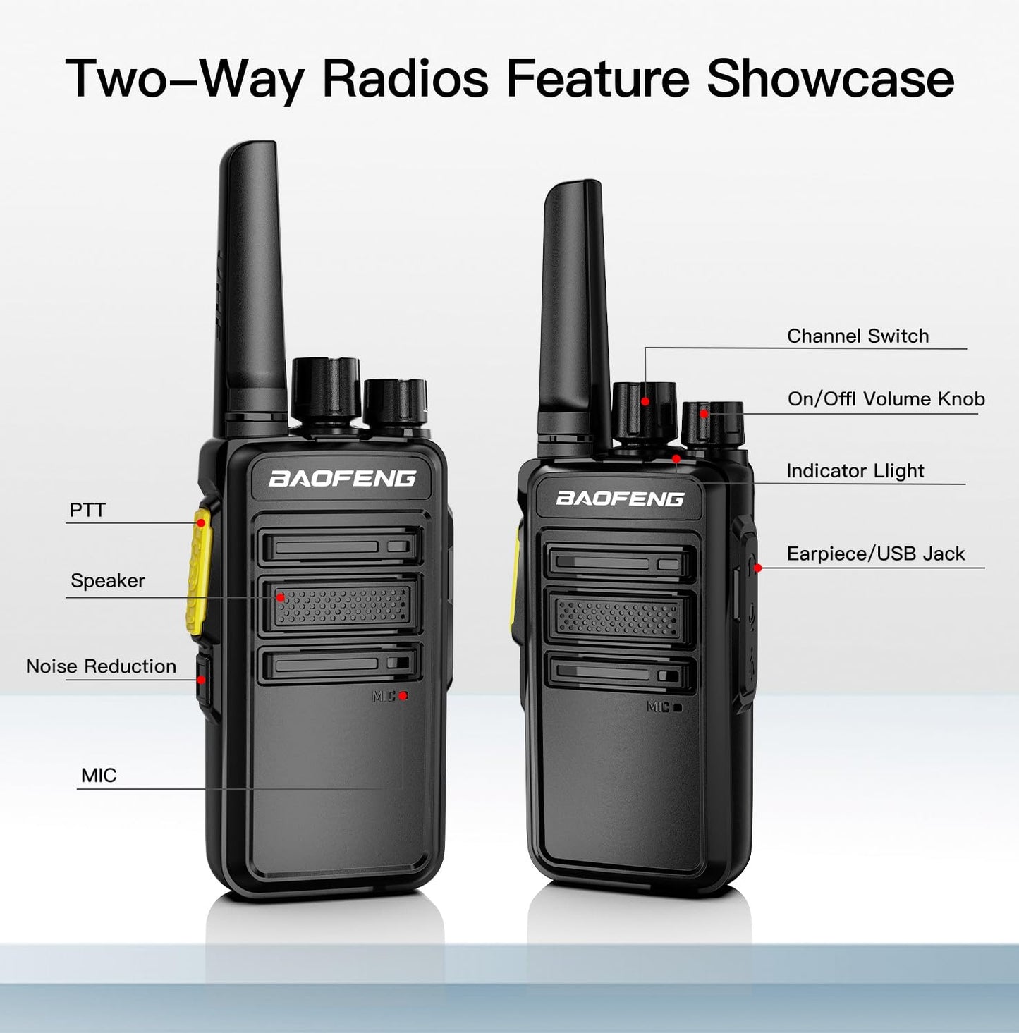 BAOFENG BD-V12B Radio 6 Pack Long Range Walkie Talkies for Adults, Rechargeable Two-Way Radios Walkie Talkies with Earpiece, 6 Way Multi Gang Charger, USB Charging Battery for School,Church,Cruise