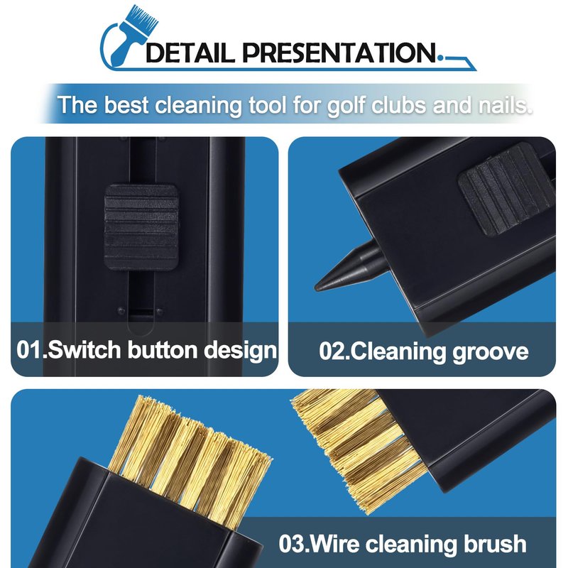 CustomyLife 4 Pack Retractable Golf Club Cleaner Brushes, Portable Pocket Golf Club Brush Groove Cleaner Double-Sided Cleaning Tool Black Accessories