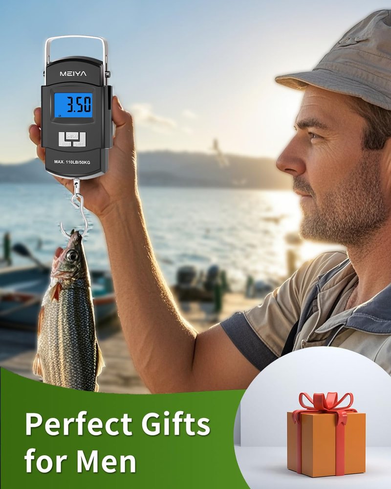 Digital Fishing Scale - 110lb/50kg Capacity, Backlit LCD & Stainless Steel Hook | Portable Fishing Gear for Men