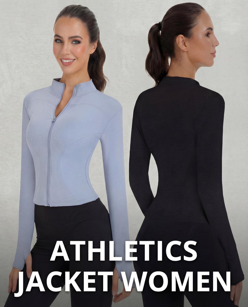 Shyyween 3 Pack Women's Workout Jacket Slim Fit Cropped Jacket Zip up Athletic Tops with Thumb Hole Running Gym Yoga(Black, Blue, White,M)
