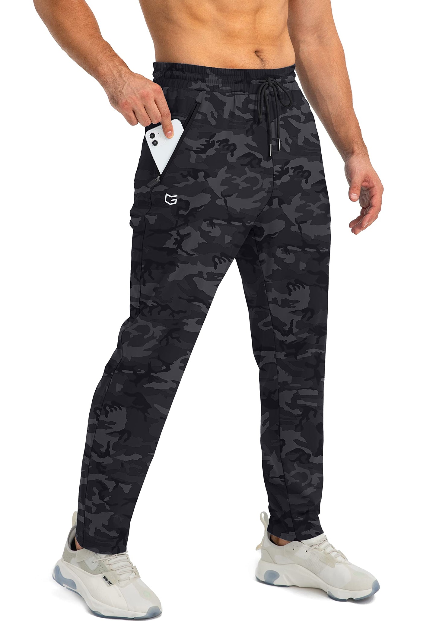 G Gradual Men's Sweatpants with Zipper Pockets Tapered Joggers for Men Athletic Pants for Workout, Jogging, Running (Grey Camo, Large)