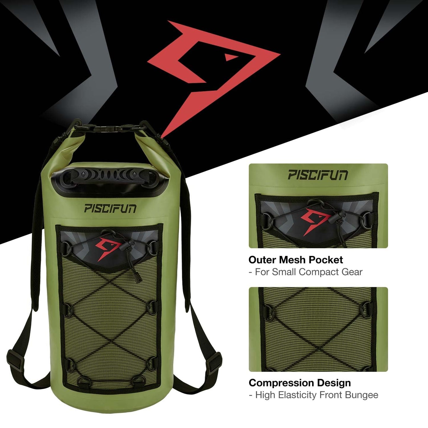 Piscifun Dry Bag, Waterproof Floating Backpack with Waterproof Phone Case for Kayking, Boating, Kayaking, Surfing, Rafting and Fishing, Army Green 5L