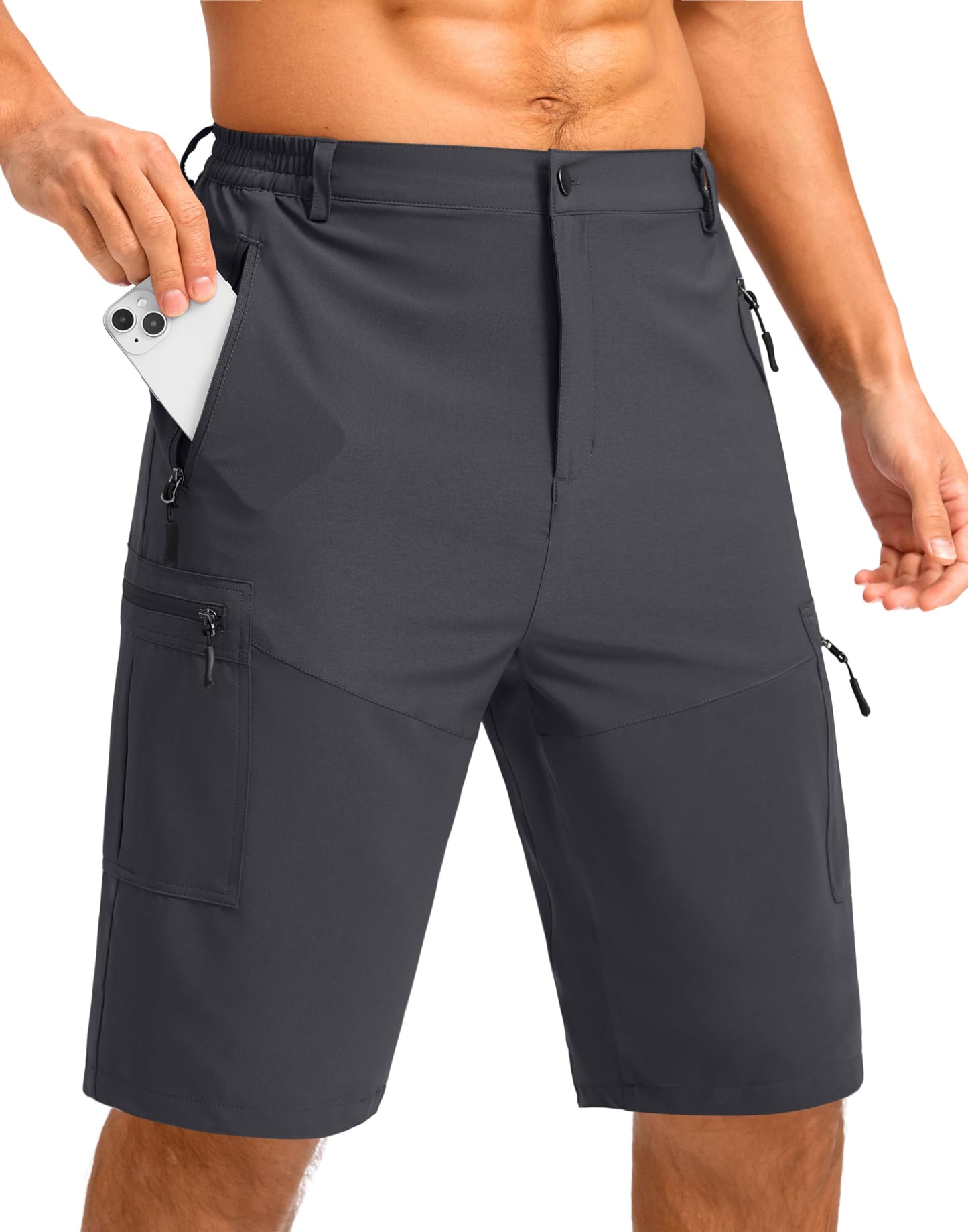 Pudolla Men's Hiking Shorts 11" Lightweight Cargo Work Shorts for Men Summer Travel Golf Casual Outdoor with 5 Pockets(Deep Grey Small)