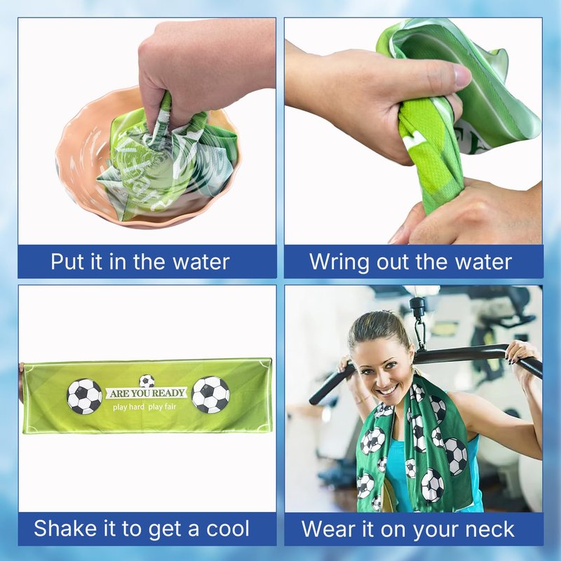 OPSO Soccer Cooling Towel Set, 40 x 12 inches, 12 Pack, Microfiber Sports Towels for Baseball, Soccer, Golf LCE Towel Microfiber Sports Towels for Player (Soccer 3)