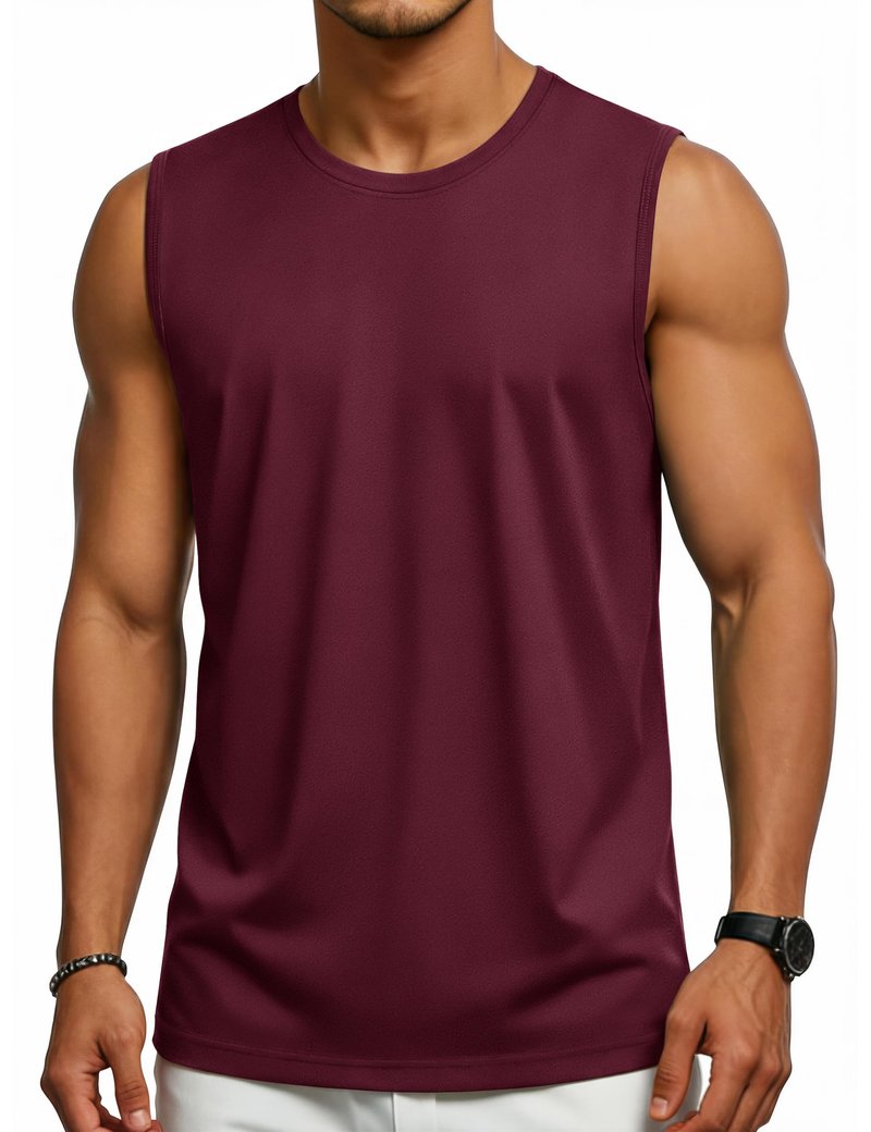Cotrasen Mens Tank Top UPF 50+ Cotton Sleeveless Shirt Lightweight Casual Gym Workout Cooling Muscle Tee Shirt Wine Red 2XL
