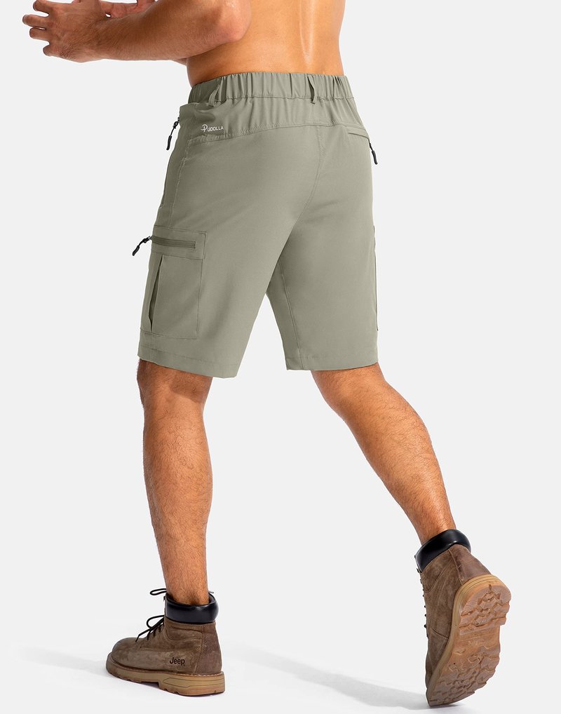 Pudolla Men's Hiking Cargo Shorts 9" Lightweight Outdoor Work Shorts for Men Travel Golf Camping Casual with 5 Zipper Pockets(Grey Sage Medium)