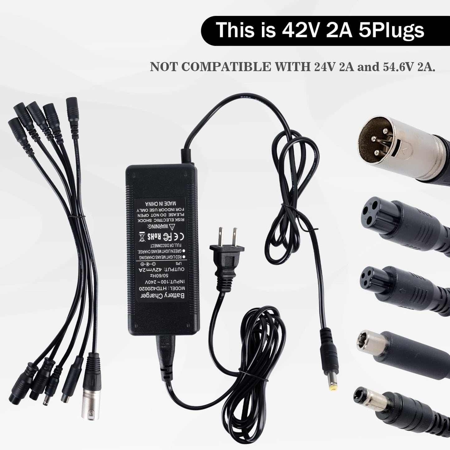 Universal 5-in-1 Replacement Charger for 36V 10S Lithium Battery, Universal Lithium Battery Fast Charger Replacement, Compatible with Razor, Jetson, Voyage, gotrax, ninebot and More