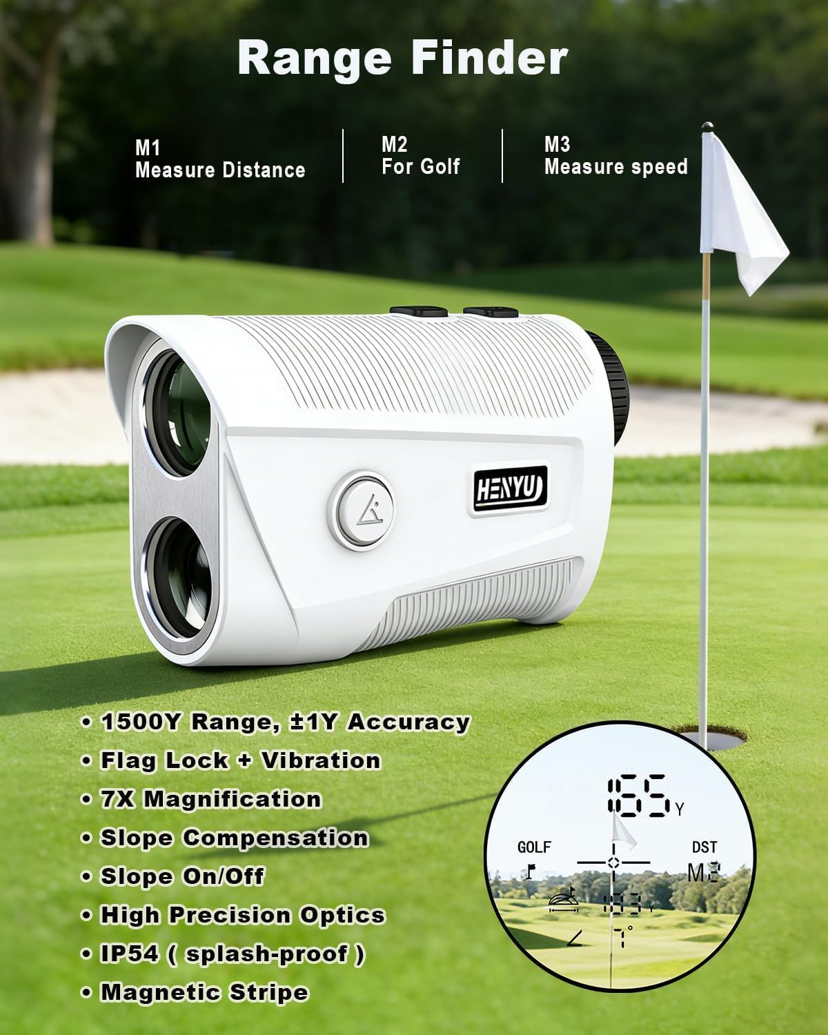 Golf Rangefinder with Slope - 1500 Yards Laser Range Finder for Accurate Golfing & Hunting | 7X Magnification, USB-C Rechargeable