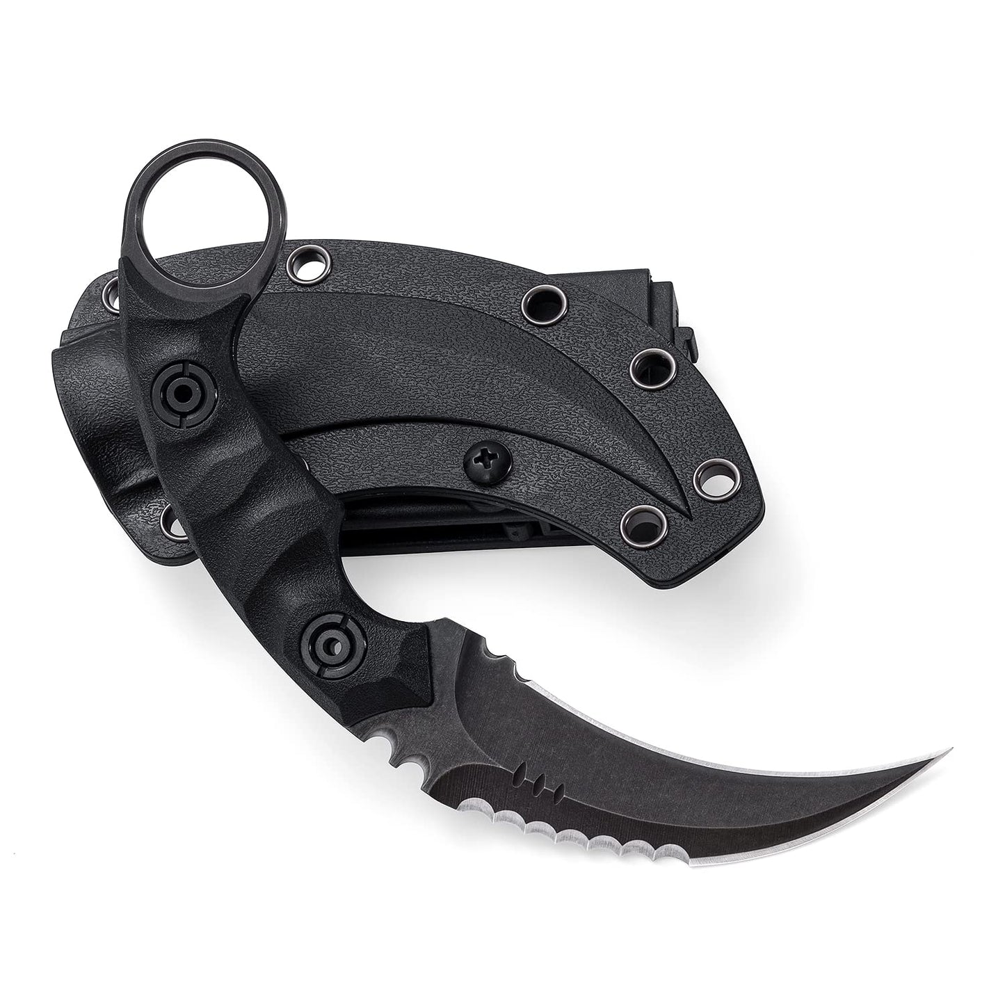 OOULORE Fixed Blade Knife, D2 Steel Blade G10 Handle, Tactical EDC Knife Double edged sharp Claw Knife, Utility Knife for Outdoor Survival Hiking Camping with Kydex Sheath OK1212 (Black/Black)