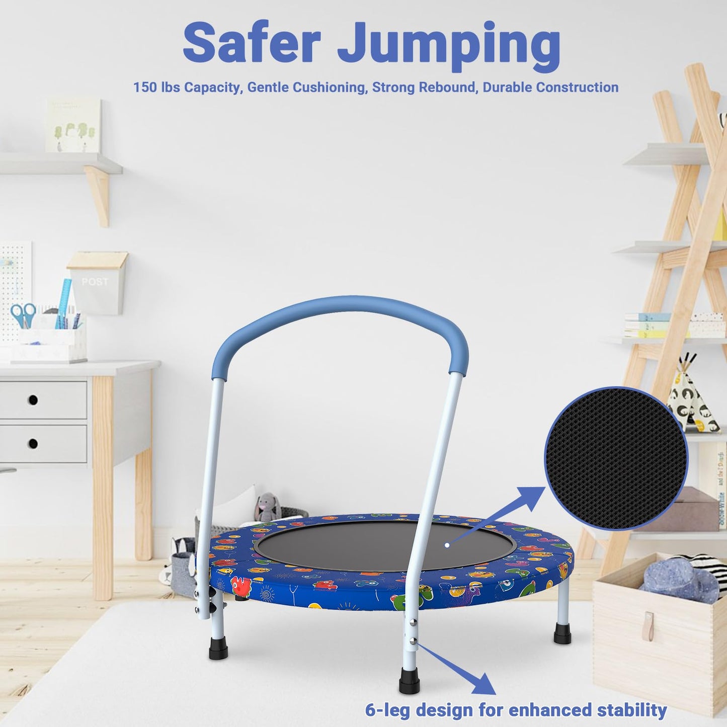 Skepphlay 36" Mini Trampoline for Kids, Toddler Trampoline with Handle, Small Trampolines Indoor Outdoor Use, Kids Trampolines Indoor for Boys Girls Age 3-6
