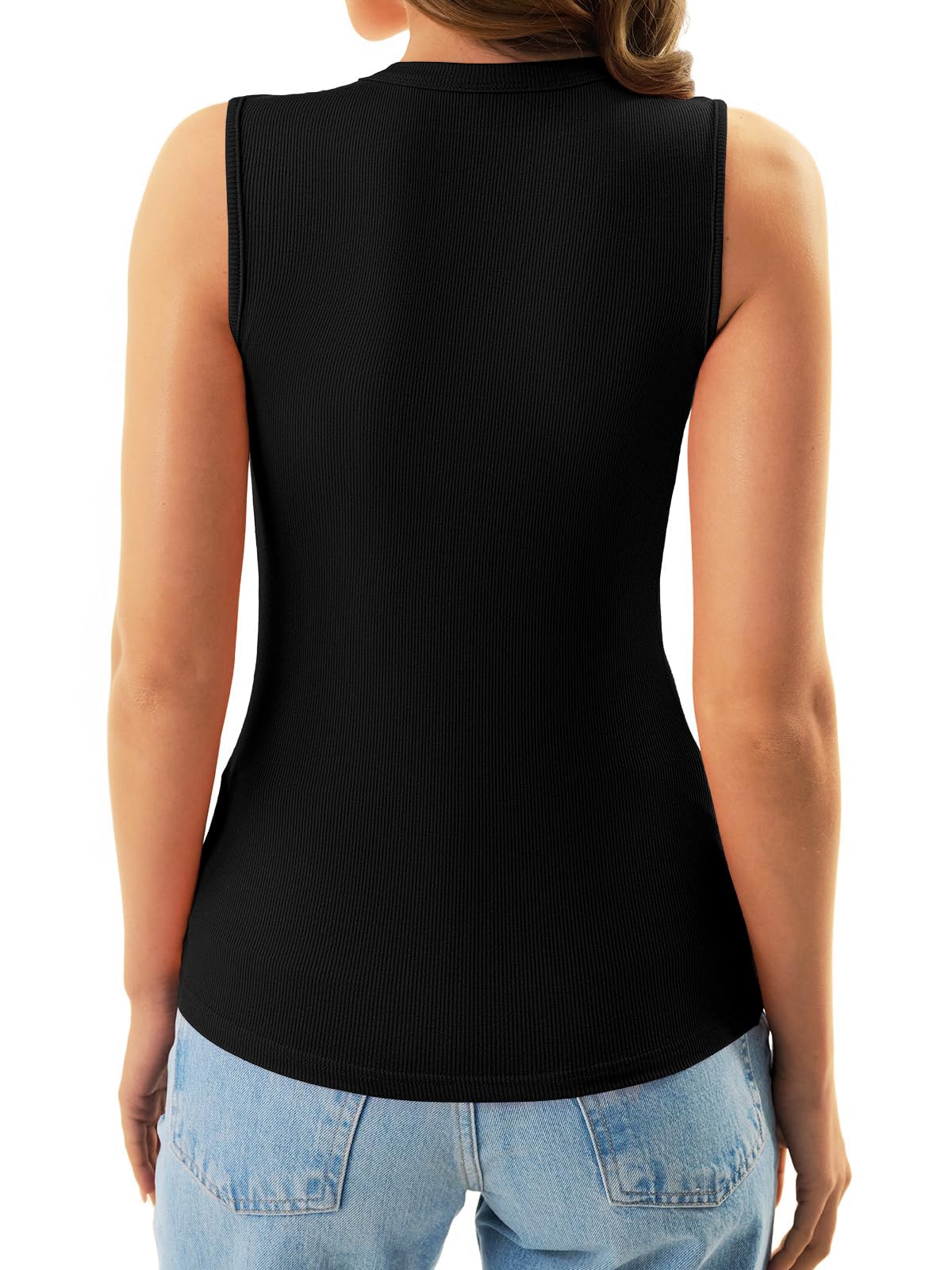 GKBK Womens Ribbed High Neck Tank Tops Racerback Slim Fitted Top Summer Basic Casual Sleeveless Shirts Black