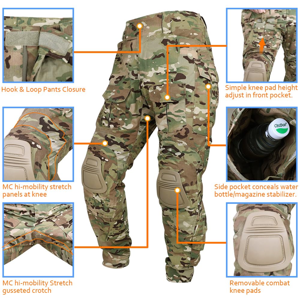 KRYDEX Tactical Men's K3 Combat Pants with Knee Pads (US, Alpha, X-Large, Regular, Regular, MC)