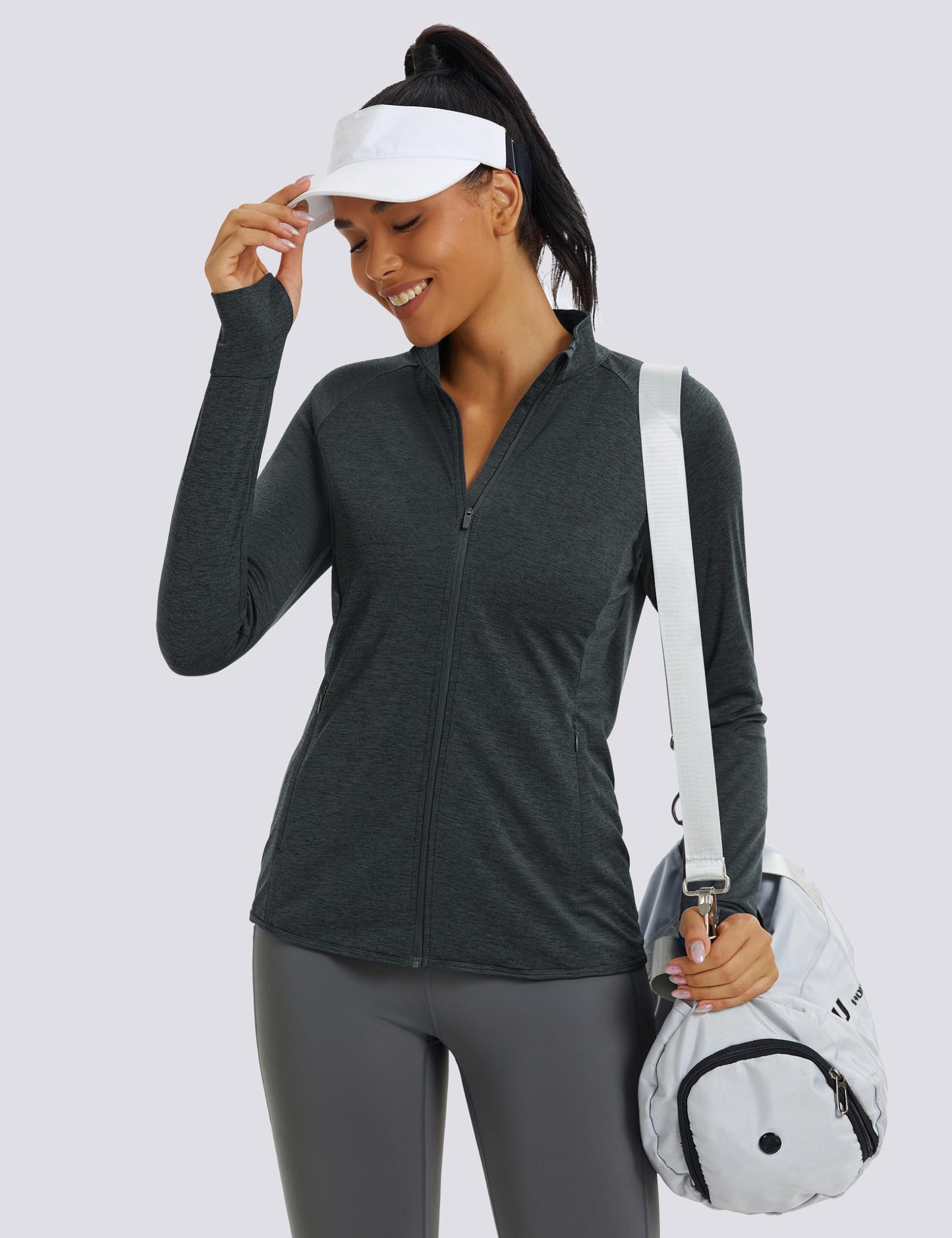 MAGCOMSEN Lightweight Athletic Zip Up Jacket Women SPF UPF Sun Protection Jackets Long Sleeve Shirts Hiking Clothes Workout Black M