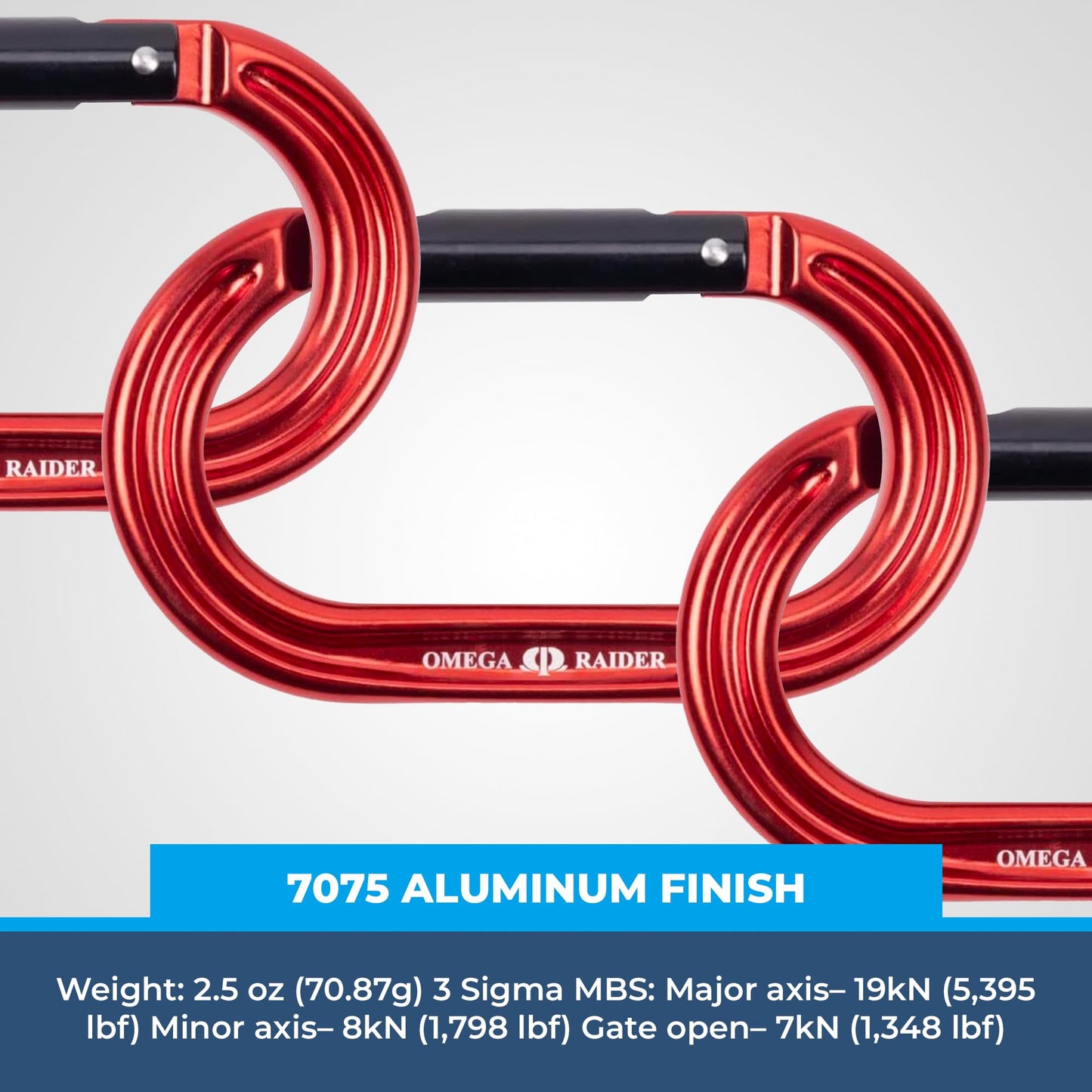 Omega Pacific Raider Aluminum Keylock Straight Gate Carabiner - Arborist, Outdoor, Adventurer, and Rescue Gear, Red