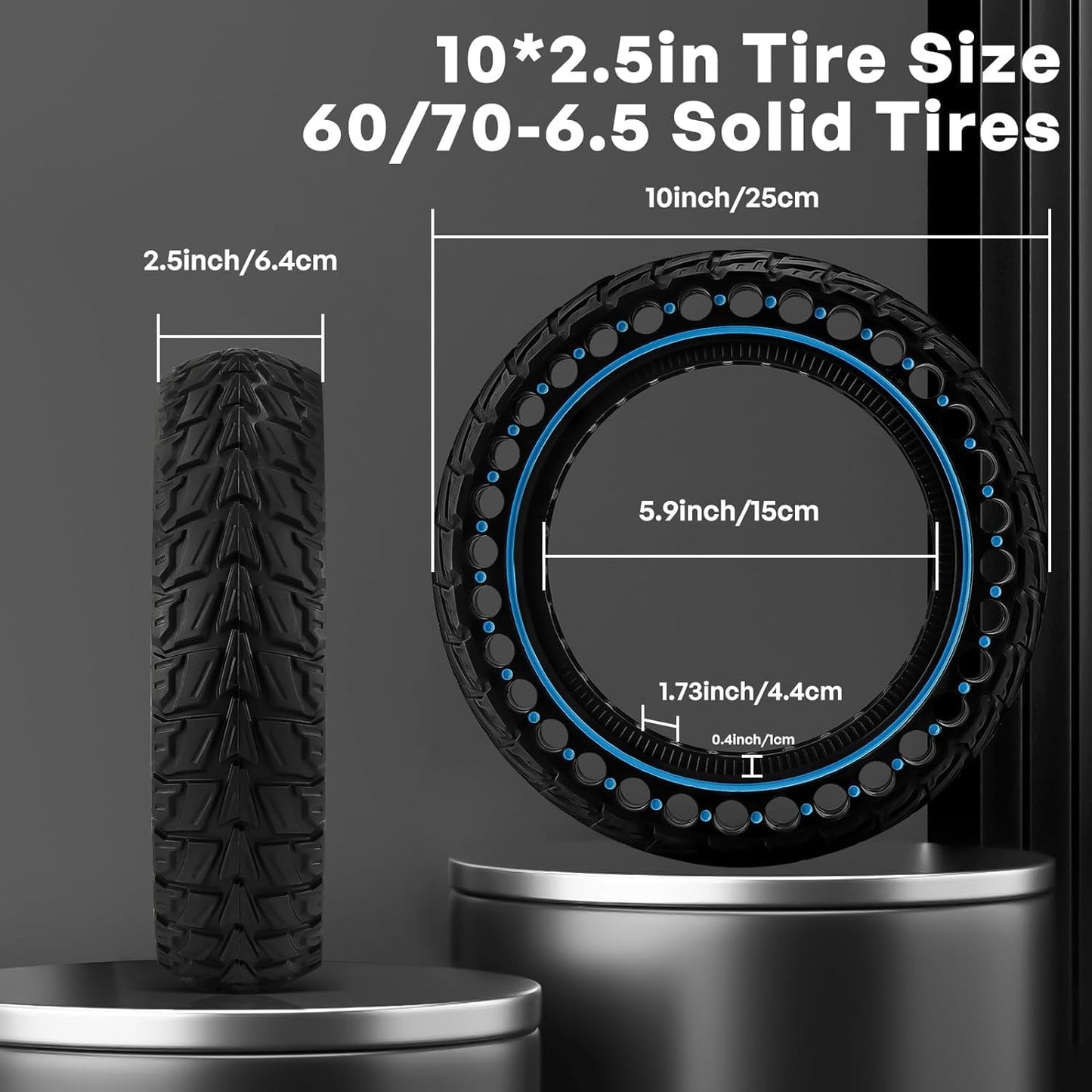ThinkMRO 1PCS 10x2.5 inches Solid Tires for Electric Scooter, 60/70-6.5 Tire for Ninebot G30 /G30D /G30E /G30E /G30LP /G30D II /G30 Max, Tire Replacement for All 10 x 2.5'' Scooter Tires (Blue)
