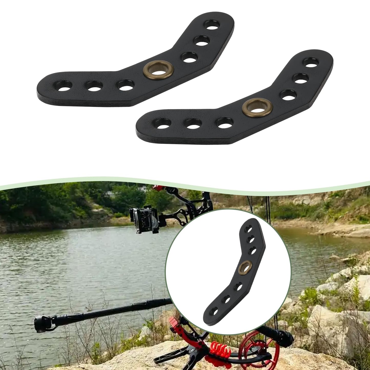 eMagTech 4Pcs Black Leather Bow Yoke Metal Grommet Bow Sling Strap Bracket Mount for DIY Compound Bow Wrist Sling (12x4.5x0.45cm)
