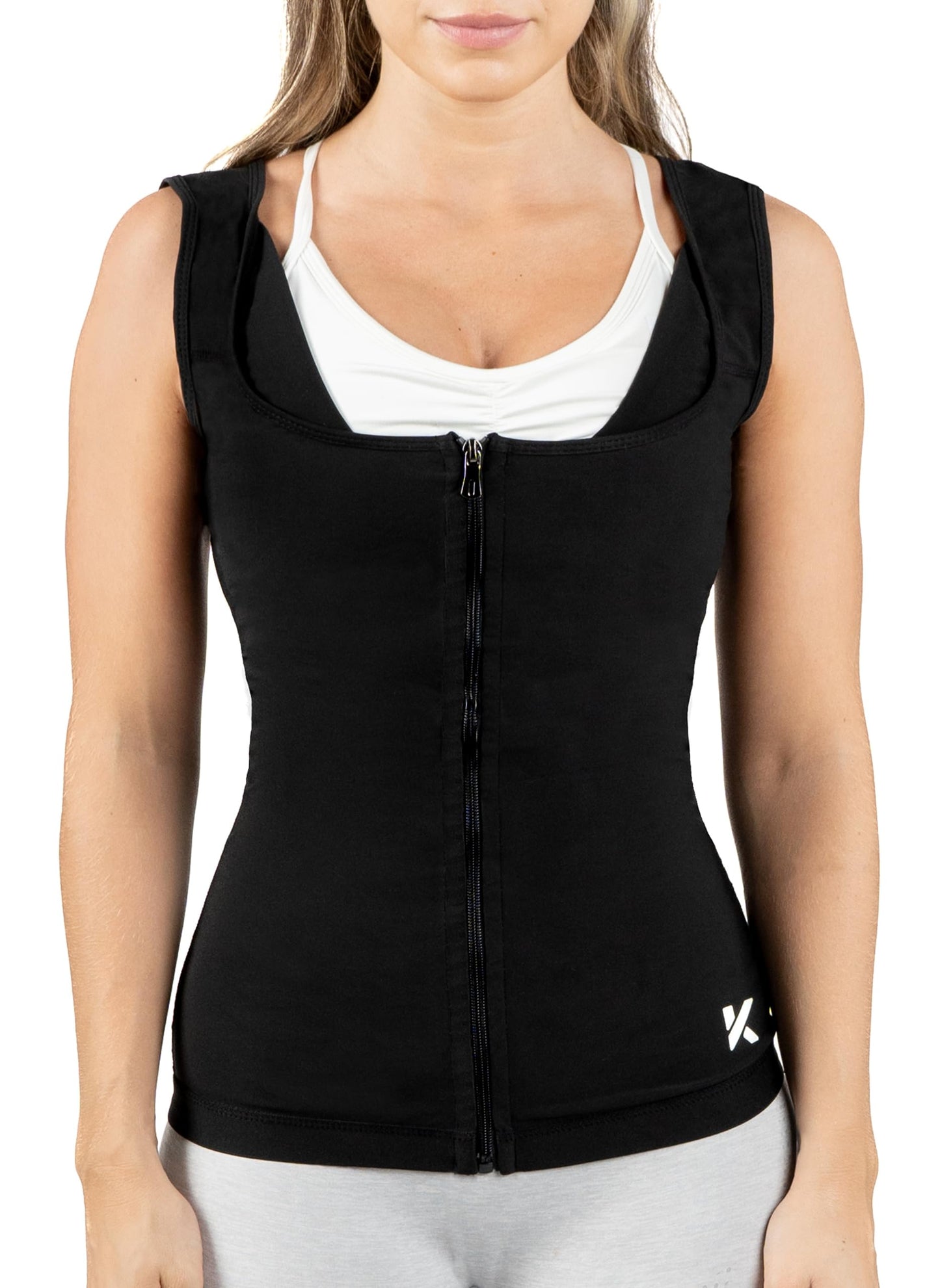 Kewlioo Women's Heat Trapping Zipper Sweat Enhancing Vest - Comfortable Sauna Suit Shirt Jacket Vest - Sweat Compression Top Shapewear Zipup Closure for Women Gym Workout Yoga (Black, S-M)