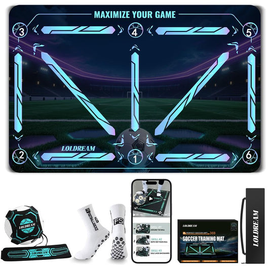 Soccer Training Mat With Technique Video Soccer Training Equipment Includes Football Trainer And Grip Socks Soccer Gifts Improve Coordination Anti-Slip Silent Absorption Mat For Footwork Training