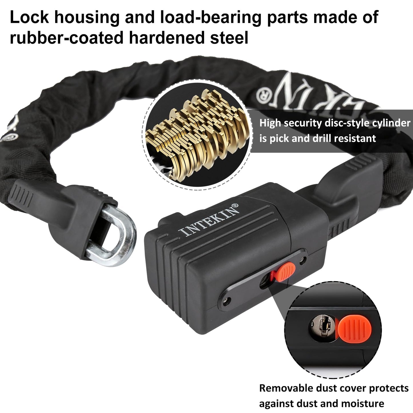 INTEKIN Bike Chain Lock 3FT/4FT/5FT Heavy Duty Bike Lock Anti-Theft Bicycle Chain Lock 8mm/10mm Thicker Bicycle Lock Chain Bike Lock with 3 Keys for Bike, Motorcycle