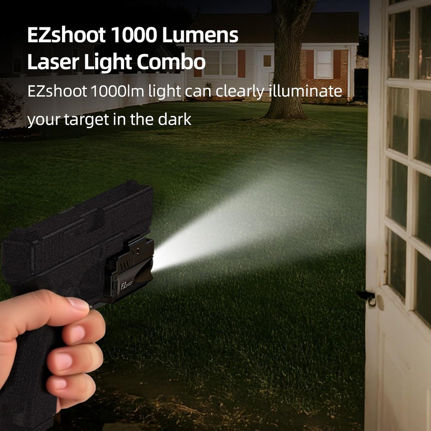EZshoot 1000 Lumens Pistol Light Laser Combo, Rechargeable Gun Light with Green Laser Beam, Pistol Flashlight with Slid Rail Compatible with Glock and Picatinny Rail, Handgun Lights for Home Defense