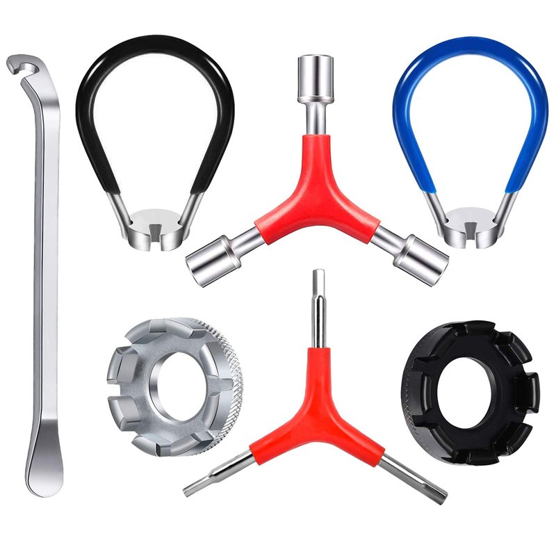 CHIVENIDO Bike Spoke Wrench Set, 7PCS Portable Bicycle Spoke Tool Kit Includes 8 Way Bike Rim Truing Tool, Spoke Key with Rubber Handle, Tire Lever, Y-Type Hex Wrench, Y-Type Socket Wrench