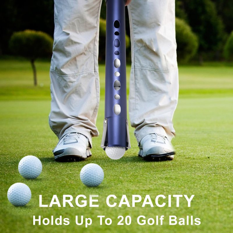 Nogcay Golf Ball Picker Upper Aluminium Alloy Golf Ball Retriever Shag Tube, Golf Ball Shagger Holds 20 Golf Balls Retriever Tool Golf Ball Collector Blue
