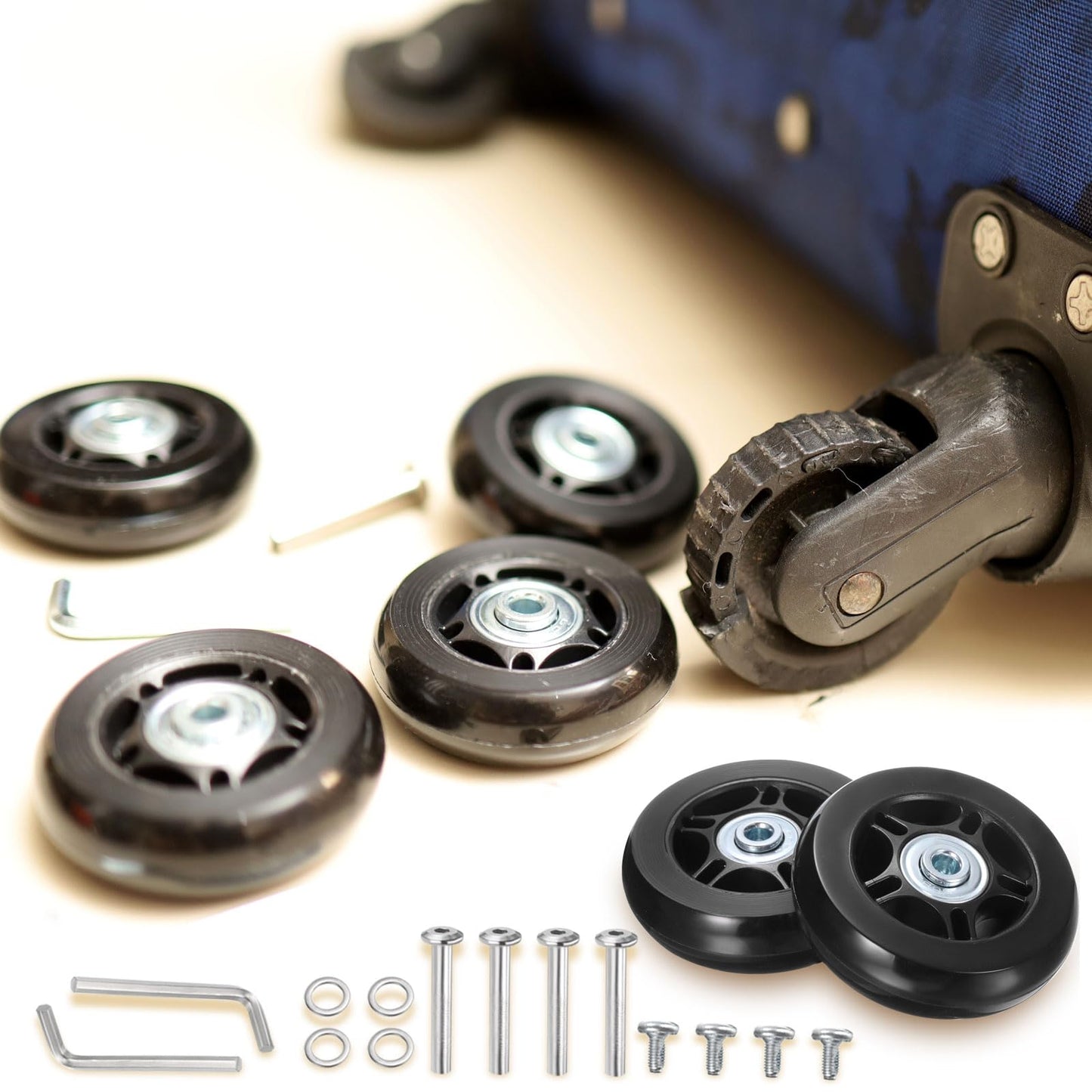 uxcell Luggage Wheels Replacement 70 x 19mm/2.8" x 0.8" Rubber Swivel Caster Bearing Wheels Repair Kits for Suitcase Inline Outdoor Skate, Black 1Set