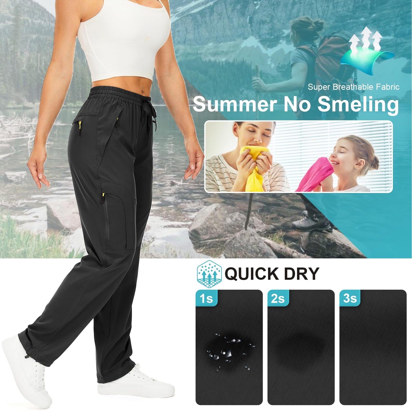 Toomett Women's Hiking Cargo Pants Quick Dry UPF50+ Outdoor Pants for Women Fishing Safari Travel Stretchy Pants with Pockets,6608,Black,XX-L
