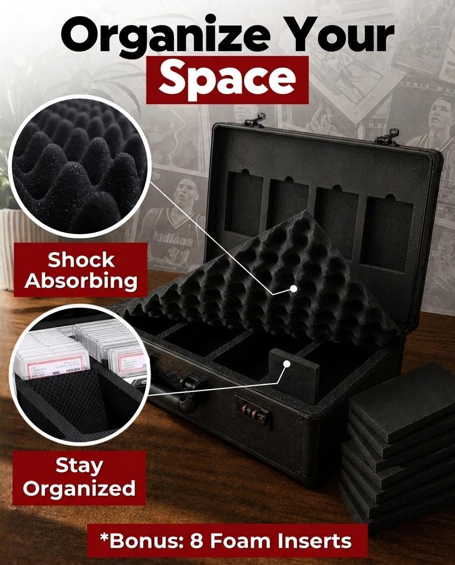 Graded Card Case - Durable PSA Slab Case with Combination Lock - 4 Row Graded Card Storage Box with 8 Foam Inserts - Also Compatible with PSA, GMA, HGA, NGS, SGC, CSG - Holds up to 640 Top Loaders