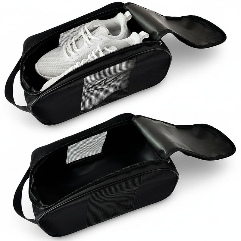 Voyboced 2 Pcs Golf Shoe Bag for Travel, Outdoor Zippered Sports Shoe Carrier Tote with Ventilation, Protective Shoe Storage Pouch for Men Women (2Pcs-Black)