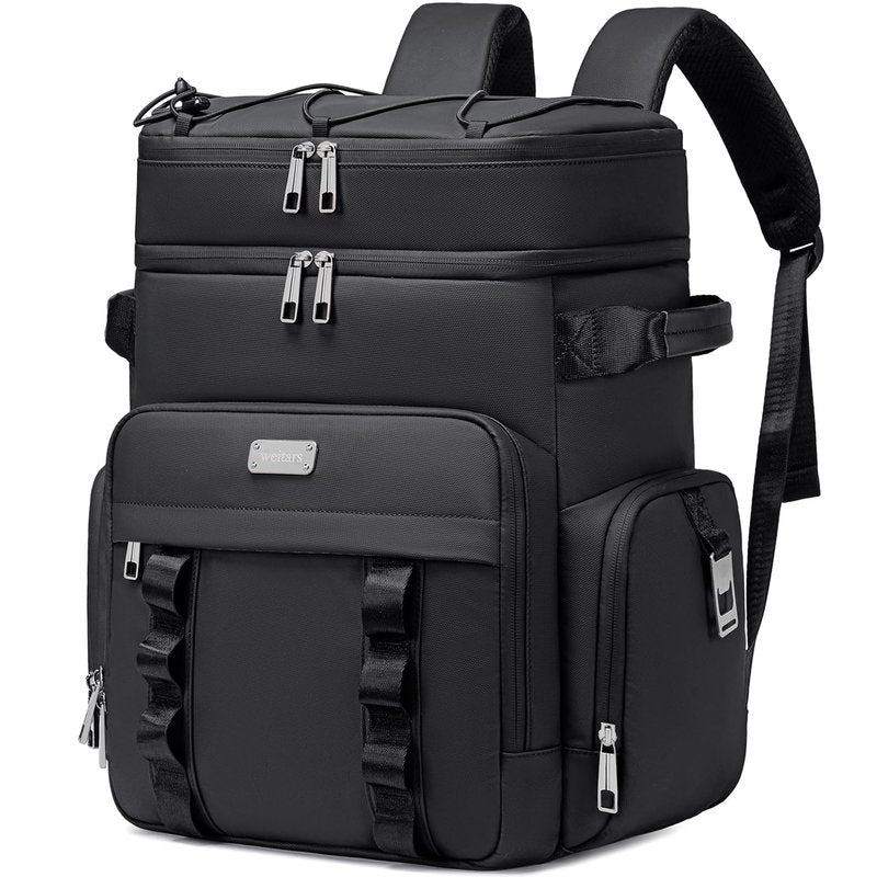 Weitars Insulated Cooler Backpack,Double Deck Waterproof Soft Cooler Bag,Backpack Coolers Leak Proof Lunch Backpack for Men Women for Travel,Camping,Picnic,Beach,Picnic,Outdoor 31L/52 Can (Black)
