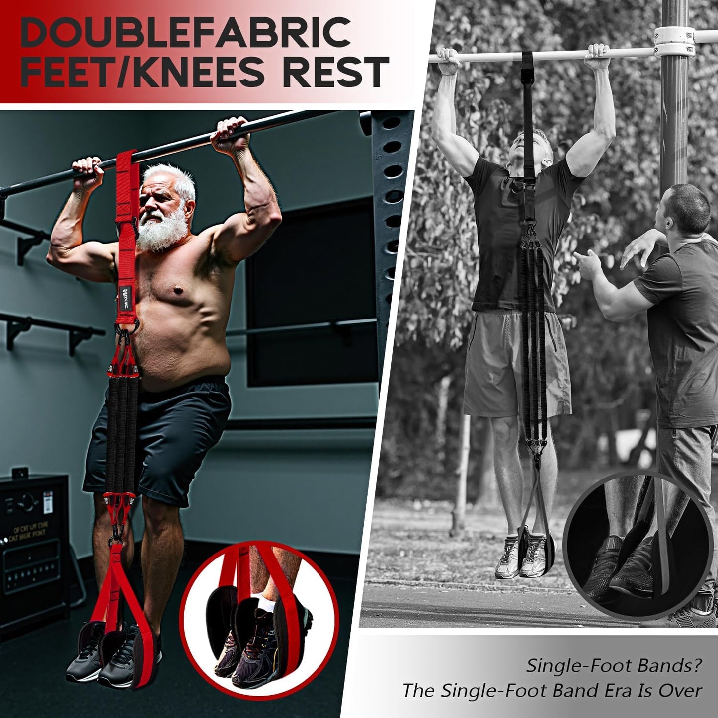 Pull Up Assistance Bands - Adjustable Heavy Duty Resistance Bands for Home Fitness | Comfortable Fabric Feet/Knee Rest, 3 Sizes