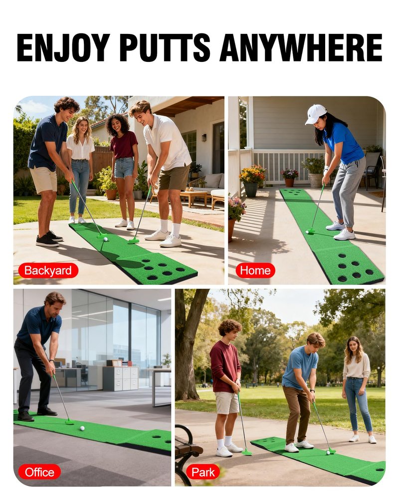 GEAVESS Golf Putting Game Set for Indoor & Outdoor, Portable Golf Pong Putting Green Mat with 2 Putters, 2 Balls,12 Hole Covers, 1 Storage Bag for Home, Backyard, Office & Party