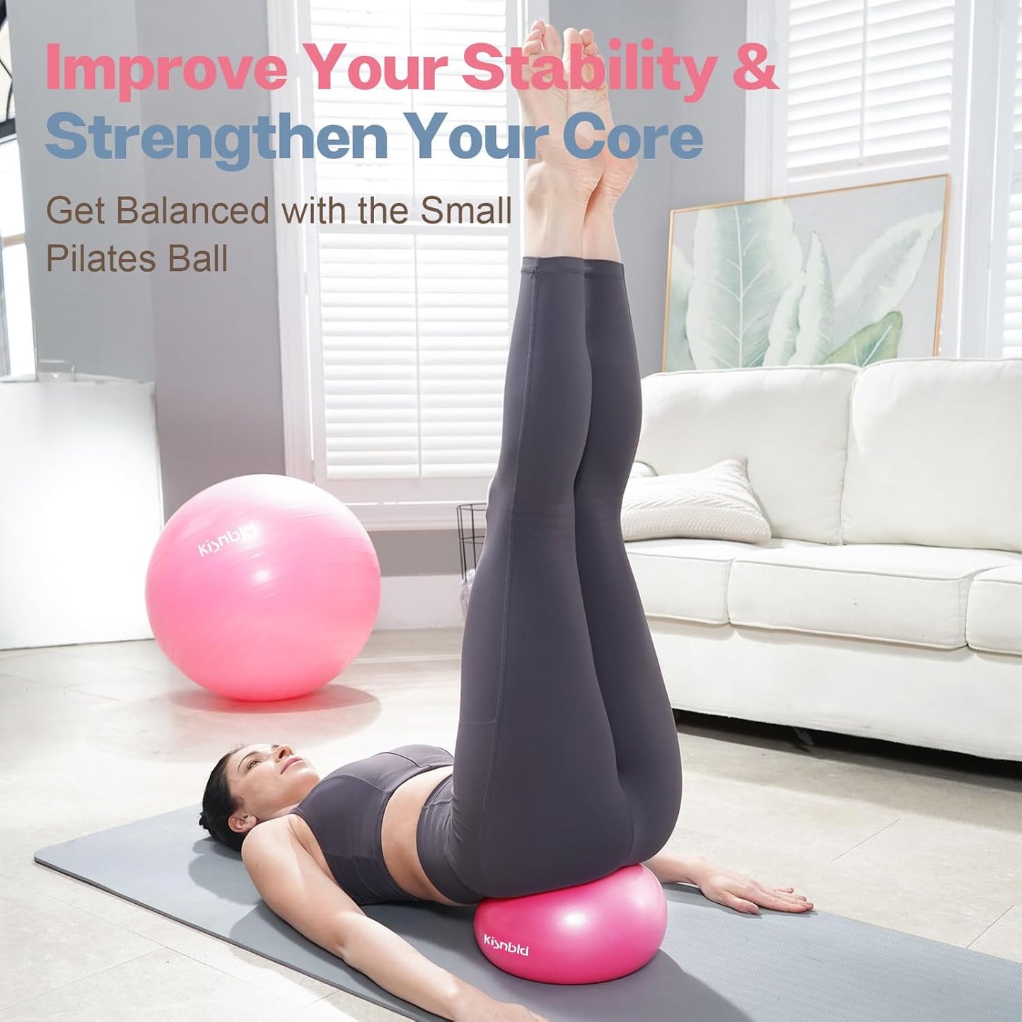 Mini Pilates Ball - 9 Inch Anti-Burst & Slip-Resistant Exercise Ball for Stability, Fitness, and Core Strength Workouts