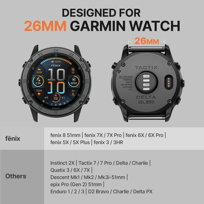 Bandletic Nylon Compatible with Garmin Fenix 8 Pro Band - 26mm Quick Fit Sports Strap for Fenix 7X 6X Pro/5X Plus/3/3 HR/Instinct 2X Solar 3 50mm/Enduro/Quatix/Tactix/Epix Pro 2/D2 Mach 1/Descent Mk3i
