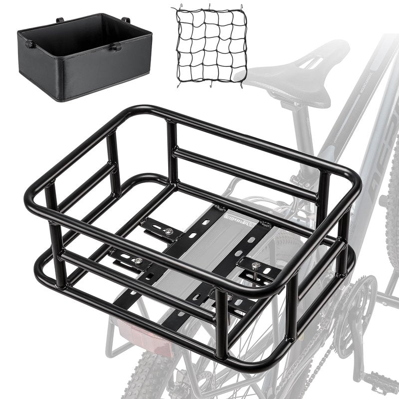 CXWXC Large Bicycle Basket with Cargo Net and Liner - Rear Cargo Rack for Bike, Electric Bike, Ebike