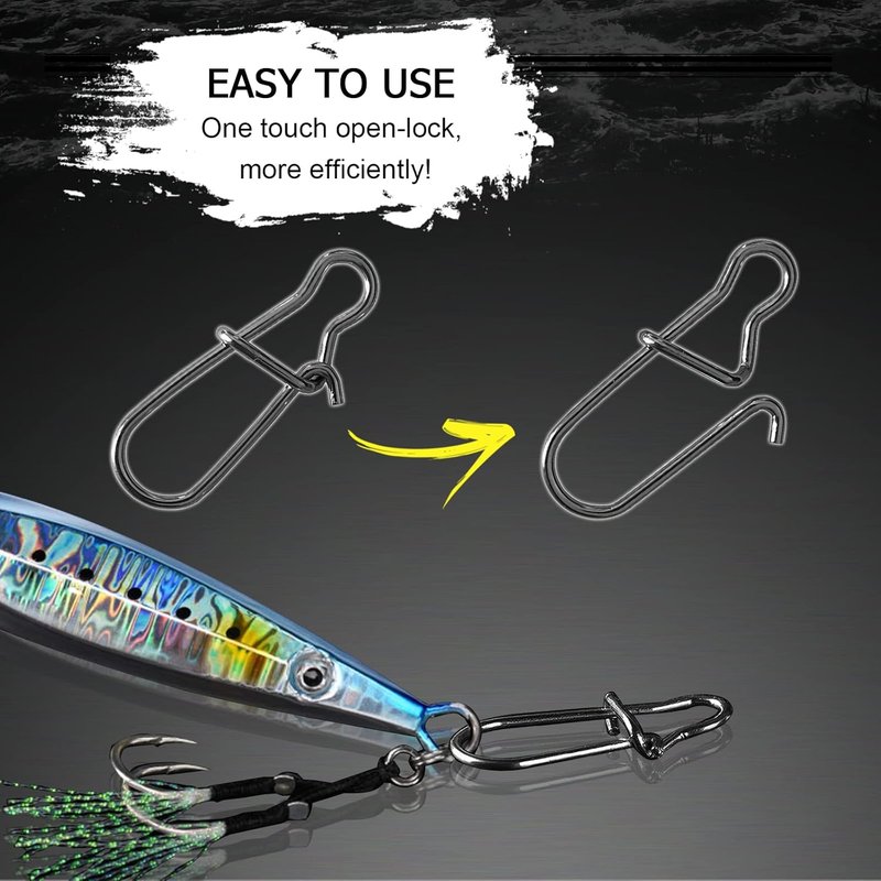 High Strength Fishing Snap Clips - Duo Lock Snap Swivel | Stainless Steel, Solid Black Nickel, 26lb-220lb