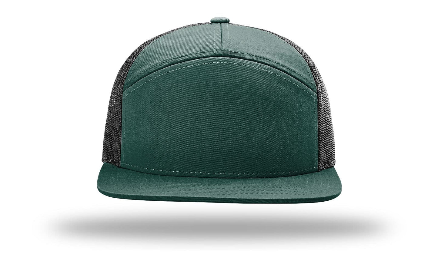 Richardson 168 Hat 7-Panel Trucker Cap Hi-Pro Snapback Cap Adjustable Baseball Hat Blank Hat Bulk Hats - Dark Green/Black