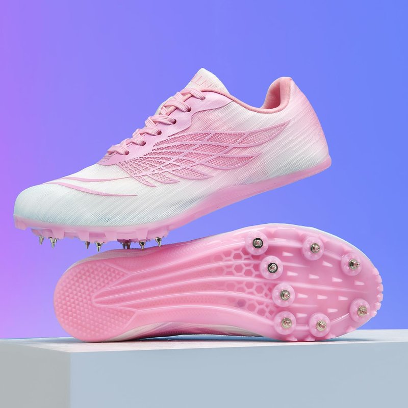 WESHIRUN Track and Field Shoes for Men Women 8 Spikes Boys and Girls Kids Running Racing Shoes Peach Pink
