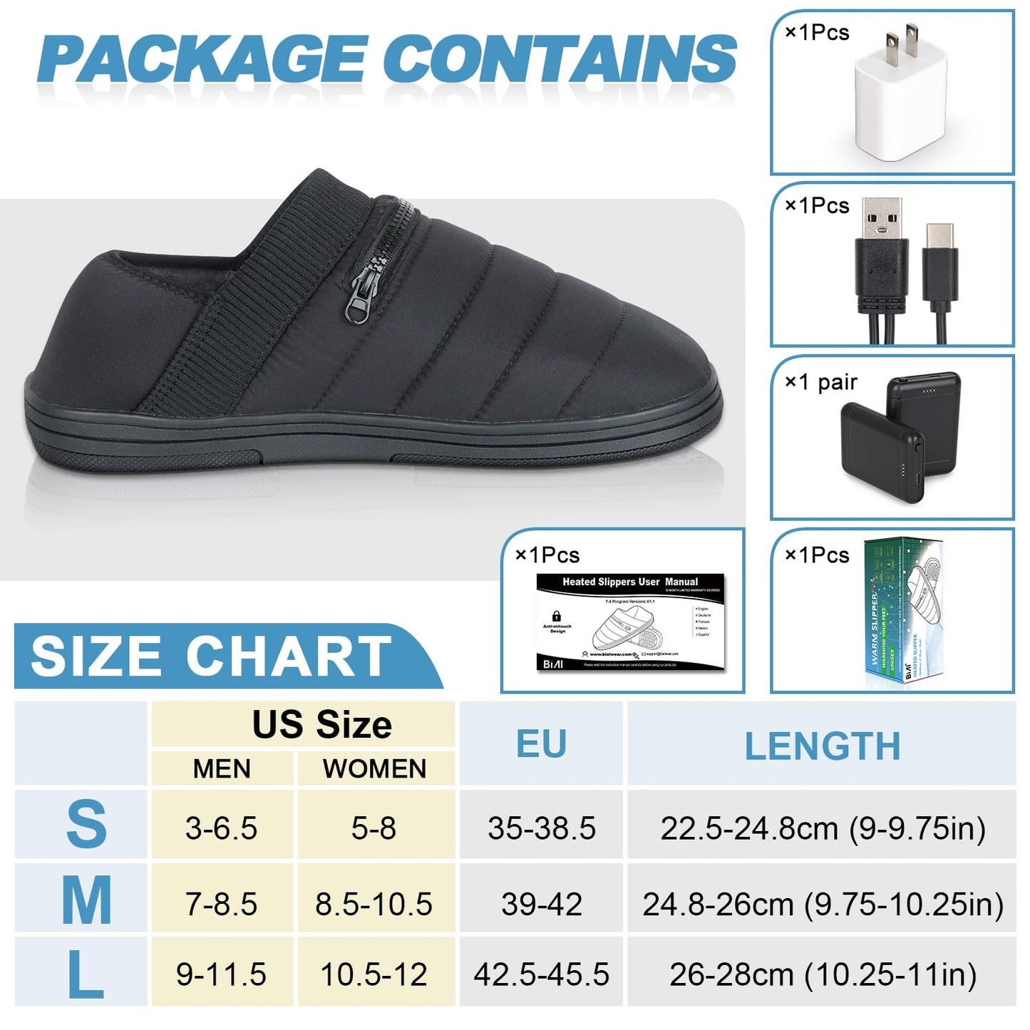 BIAL Heated Slippers, Foot Warmers with 7.4V 23.1Wh Recharagble Battery for Men Women, Electric Heating Slippers for Home Outwork Camping, Winter Shoes for Cold Feet