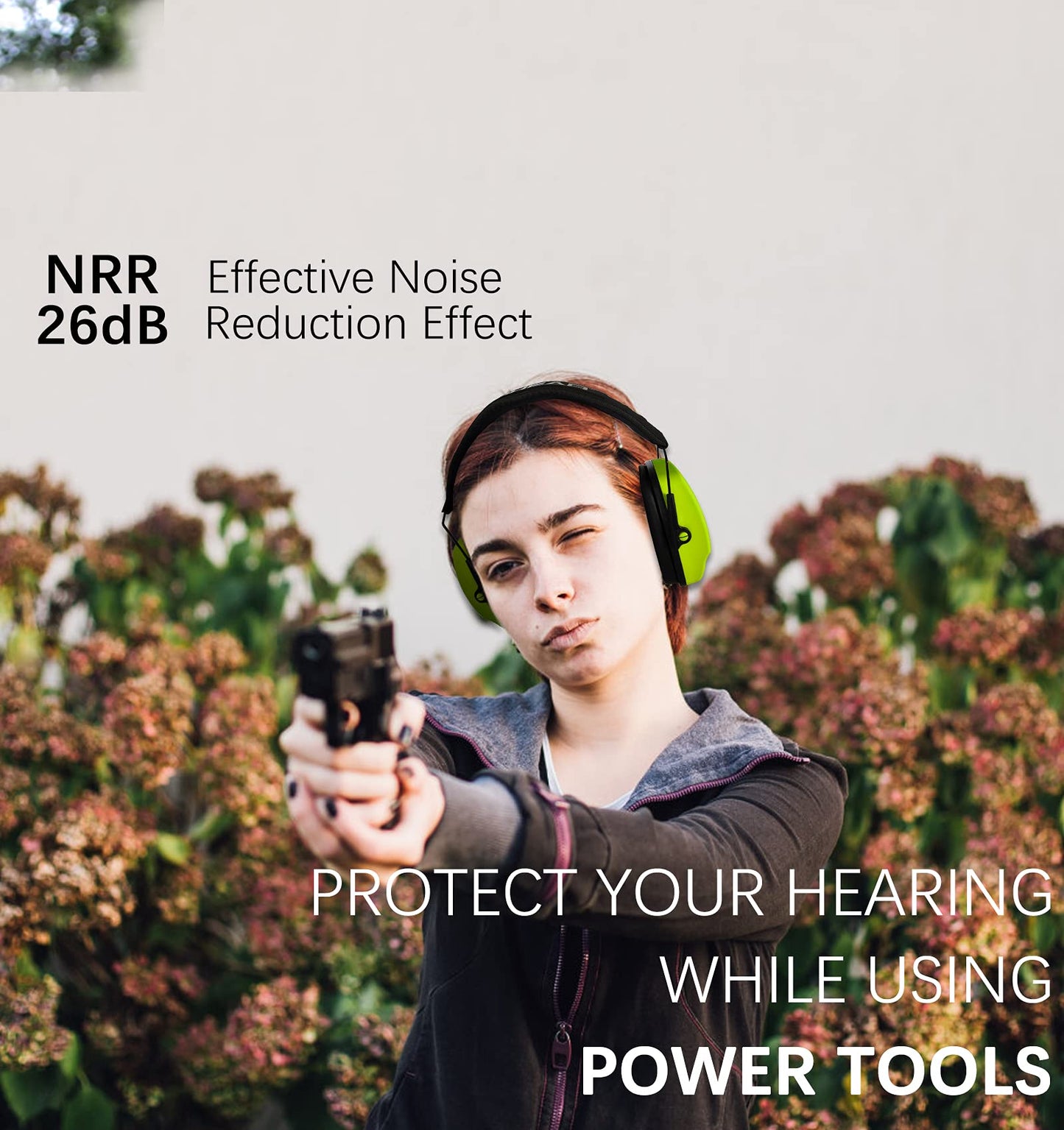 PROHEAR 016 Ear Protection Safety Earmuffs for Shooting, NRR 26dB Hearing Protector with Low-Profile Earcups, Compact Foldable Ear Defenders for Gun Range, Hunting (Fruit Green)