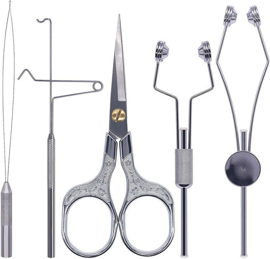 XFISHMAN Fly Tying Kit for Beginners - 5-in-1 Starter Set with Bobbin, Threader, Scissors & Whip Finisher