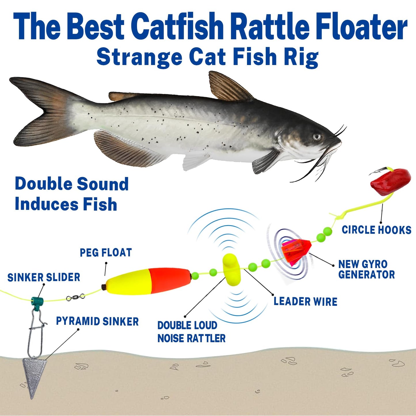 NGOFF-Catfish Bait Strange Cat Fish Rig Catfish Rattle Floater Catfish Tackle (6/0、30LB)