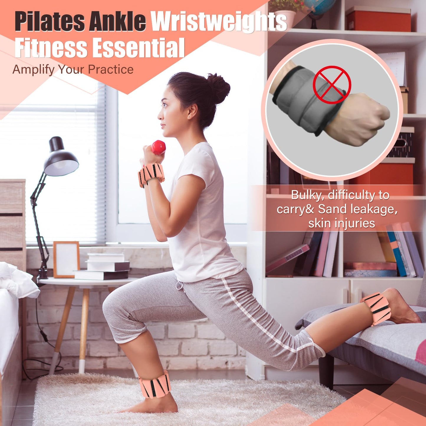 Vinsot Pilates 2Lbs Each(Set of 4) Wrist Ankle Weights for Women, Wearable Arm Leg, Adjustable Weighted Wristbands Arm Leg Weights Suitable for Walking Swimming Running Yoga Gym(Flesh Color)